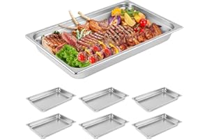 HOCCOT Full Size Hotel Pan 6 Packs, 2.6" Deep 304 Stainless Steel Steam Table Pan for Chafing, Commercial Food Pan for Hotel, Buffet, Restaurant, Party, Catering Food Pan for Food Supply & Storage
