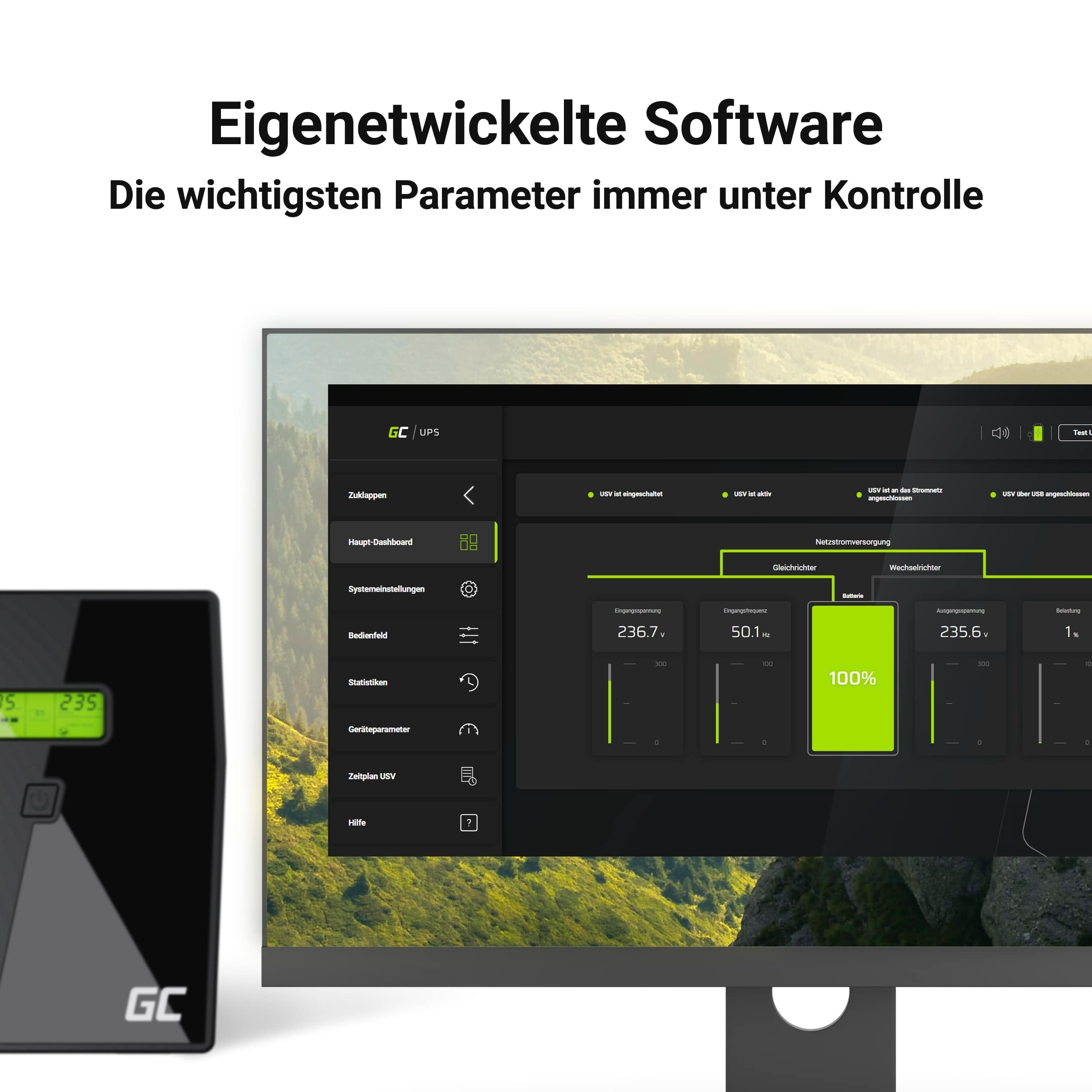 Green Cell USV 600-999VA 360W UPS Unterbrechungsfreie Stromversorgung mit spezielle Anwendung Überspannungsschutz 230V Line-Interactive Spannungsregelung AVR USV-Anlage USB/RJ11 2X Schuko LCD Display 3
