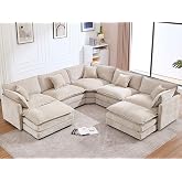 GNIXUU Oversized 7 Seater Modular Sectional Sofa, Deep Seat Cloud Couch | Camel Sectional Couches for Living Room, Spacious Space, Home Theater, V Shaped, 2 Movable Ottomans, Chenille Fabric