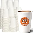 METAPRINT 12 oz Disposable Paper Coffee Cups [300 Pack], White Hot Coffee Cups 12 oz, Thickened Design for Cafes, Bistros, Parties, and Events