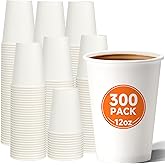 METAPRINT 12 oz Disposable Paper Coffee Cups [300 Pack], White Hot Coffee Cups 12 oz, Thickened Design for Cafes, Bistros, Parties, and Events