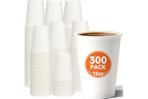 METAPRINT 12 oz Disposable Paper Coffee Cups [300 Pack], White Hot Coffee Cups 12 oz, Thickened Design for Cafes, Bistros, Parties, and Events