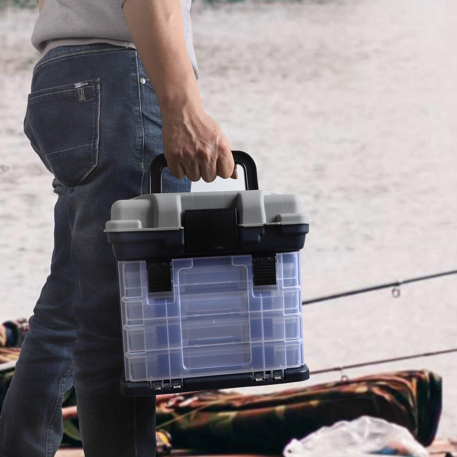 KINJOEK Fishing Tackle Box Kit, Portable 4 Layers Fishing Accessory Box Case, Fishing Tackle Storage for Fresh Water and Salt Water : Sports & Outdoors