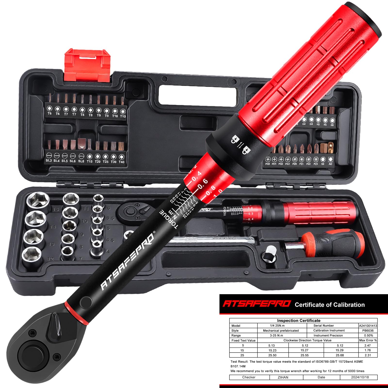 ATsafepro Bike Torque Wrench Set 1/4 Inch,3-25Nm, 61 Piece Magnetic Ratchet Screwdriver Set,Small Torque Wrench with Bits and Extension Rod for Bicycle Maintenance, DIY