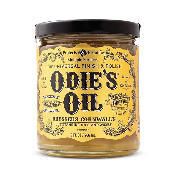 ODIE’S OIL – UNIVERSAL FINISH FOR WOOD, LEATHER, PLASTIC, VINYL, METAL & MORE – 9 OZ JAR – WATERPROOFS, FOOD SAFE, SOLVENT FREE NON-TOXIC FINISH