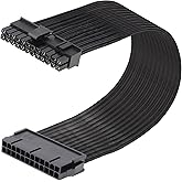 J&D ATX 24 Pin Motherboard Power Supply Sleeved Cable, ATX PSU Extension Wire, 24 Pin Male (4+20) to 24 Pin Female, 12 inch