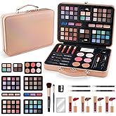 Multipurpose Makeup Kits for Teens Girls, Travel Makeup Set Non-toxic, Makeup Gift for Women Teen, Eyeshadows Blushes Bronzer Highlighter Concealer Lipgloss Eyeliner Lipliner Brushes Gold Case