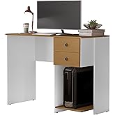 Escrivaninha Mesa de Computador com 2 Gavetas e Suporte para CPU/Gabinete - Ideal para Estudo Trabalho e Escritório (Branco/N