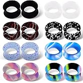 WPGLOOK 20/16/12pcs Thin/Hard Silicone Ear Tunnels: Soft Ear Gauges Plugs Multi Colors Double Flared Ear Expanders Stretchers Piercing Jewelry for Women Men Size 00g-1"