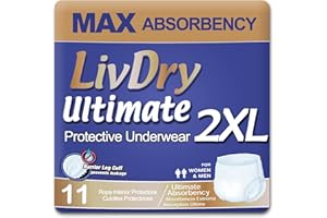LivDry Ultimate XXL Adult Incontinence Underwear, High Absorbency, Leak Cuff Protection, XX-Large, 11-Pack