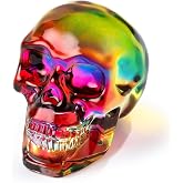 Ornalrist Crystal Plating Multicolor Skull Figurine, Day of the Dead Gifts | Crystal Skull Figurines, Dead Decor Gifts for Women, Glass Skull Head Art Halloween Witch Statue with Gifts Box 2.8''