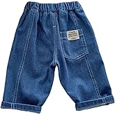 Moonker Toddler Baby Boys Baggy Jeans Loose Wide Leg Straight Elastic Waist Casual Denim Pants Summer Barrel Boy Clothes