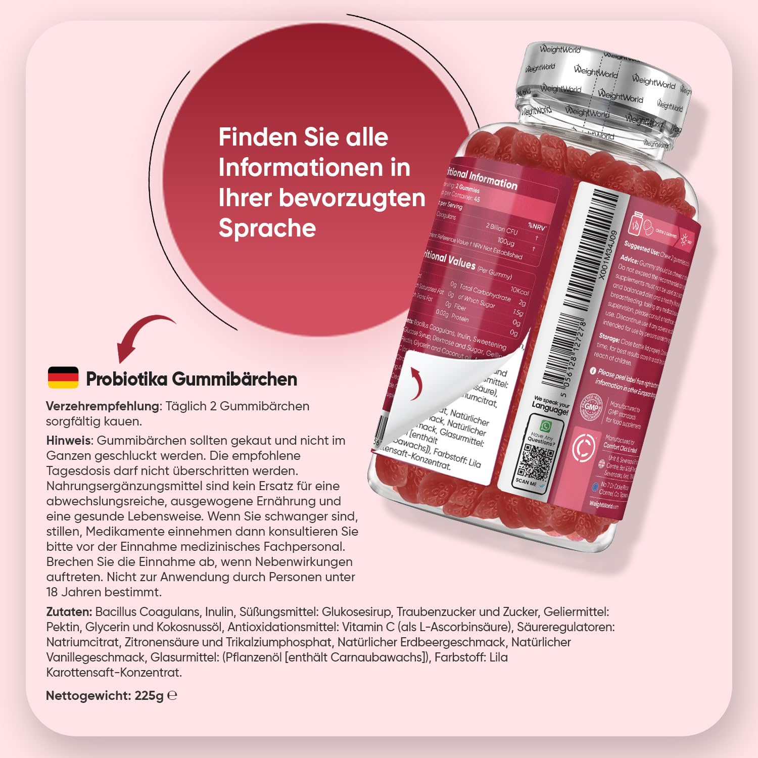 WeightWorld Probiotika Gummibärchen mit Inulin - 90 vegane Gummies 4