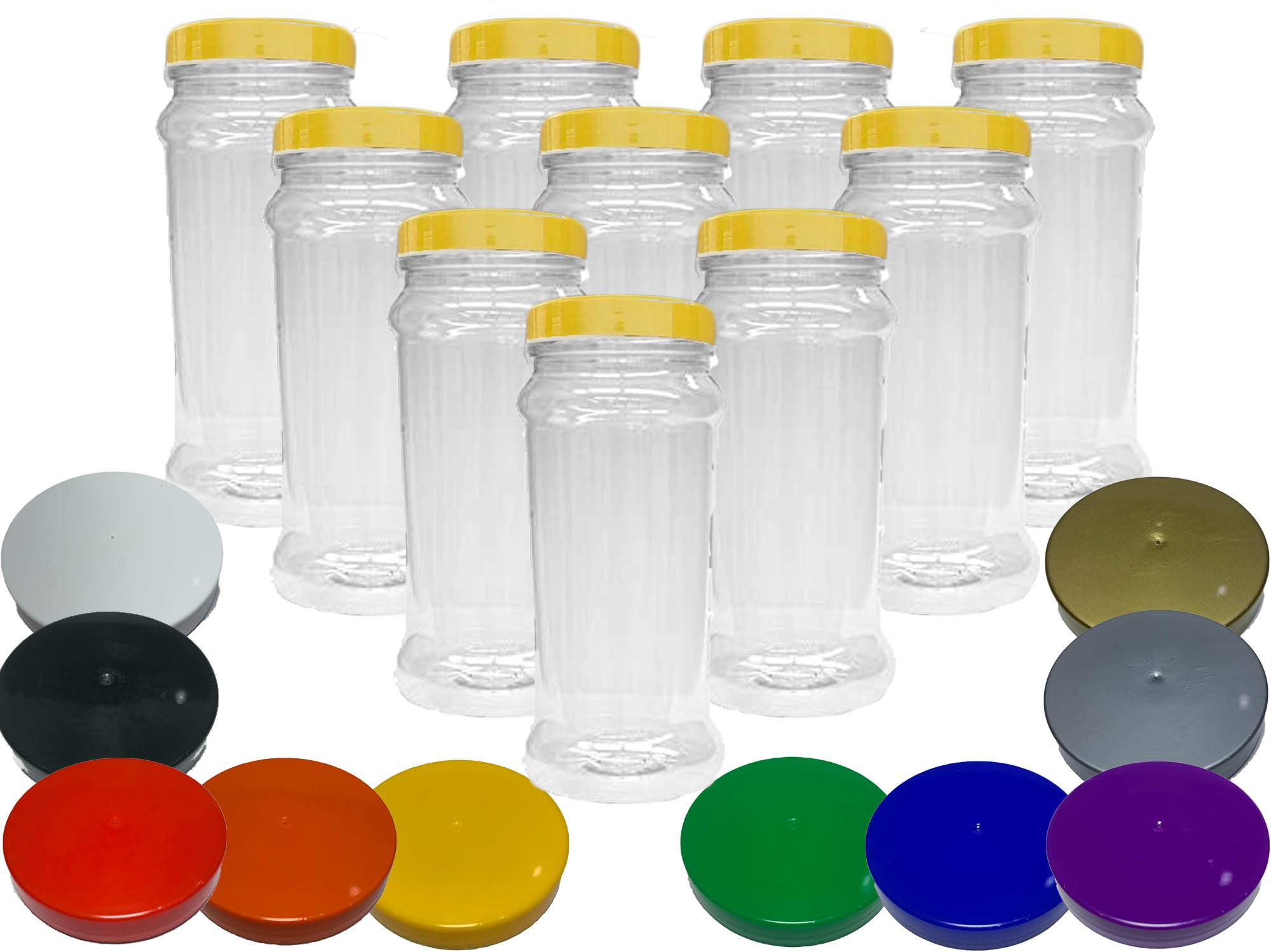 Truly Sweet Candy Very Large 2.5L Plastic Jars with choice of lid. Craft, Garage, Kitchen Storage (Gold Lids, 10 Jars)