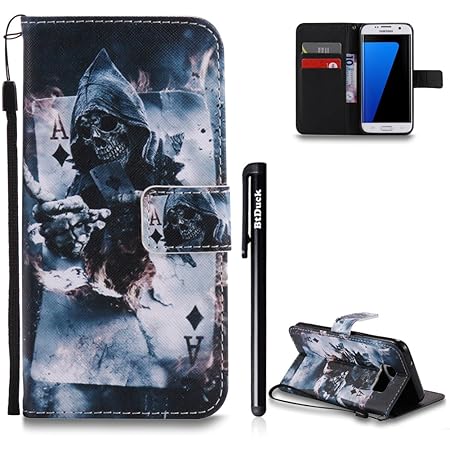 Galaxy S7 Edge Hülle Schwarz,BtDuck Ultra Slim PU Leder Buntes Muster Ledertasche Hülle Tasche Flip Buch Stil Strap Lederhüll