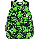 UEQIKI Alien Sky Green Lightweight Travel Backpack With Zipped Front Pocket Printed Laptop Bag Fashion Casual Daypack For Work, Hiking, Camping Unisex