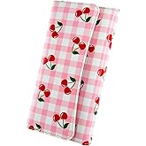 Kaabao Womens Wallet Leather RFID Blocking Trifold Ladies Purse long Clutch Credit Card Holder Phone Checkbook Organizer (Sweet Pink Gingham Red Cherries)