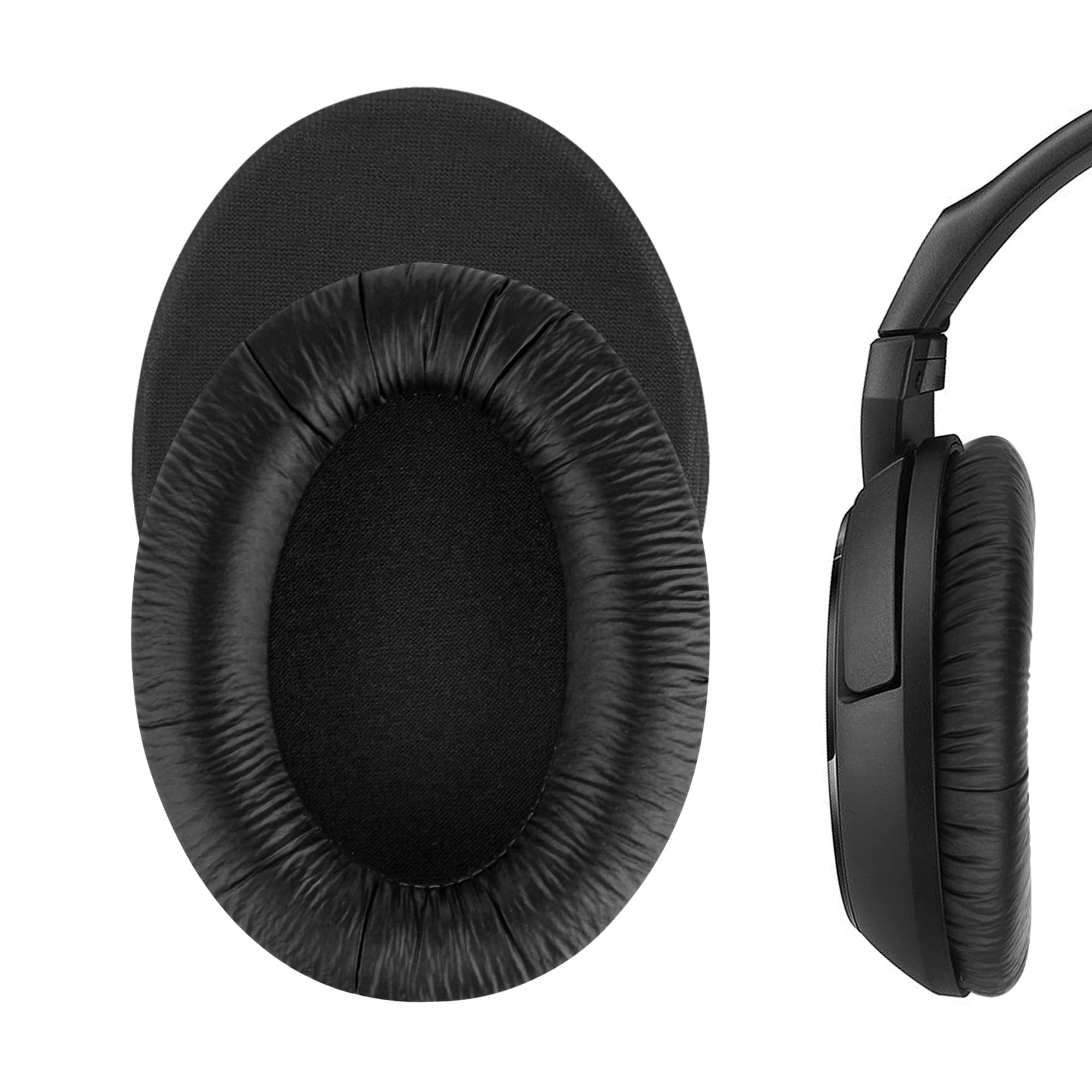 Geekria QuickFit Leatherette Replacement Ear Pads for Sennheiser HD201/ HD201S/ HD206/ HD200 Pro/ HD180/ HD418/ HD419/ HD421/ HD428/ HD429/ HD438/ HD439/ HD448/ HD449 Headphones (Black)