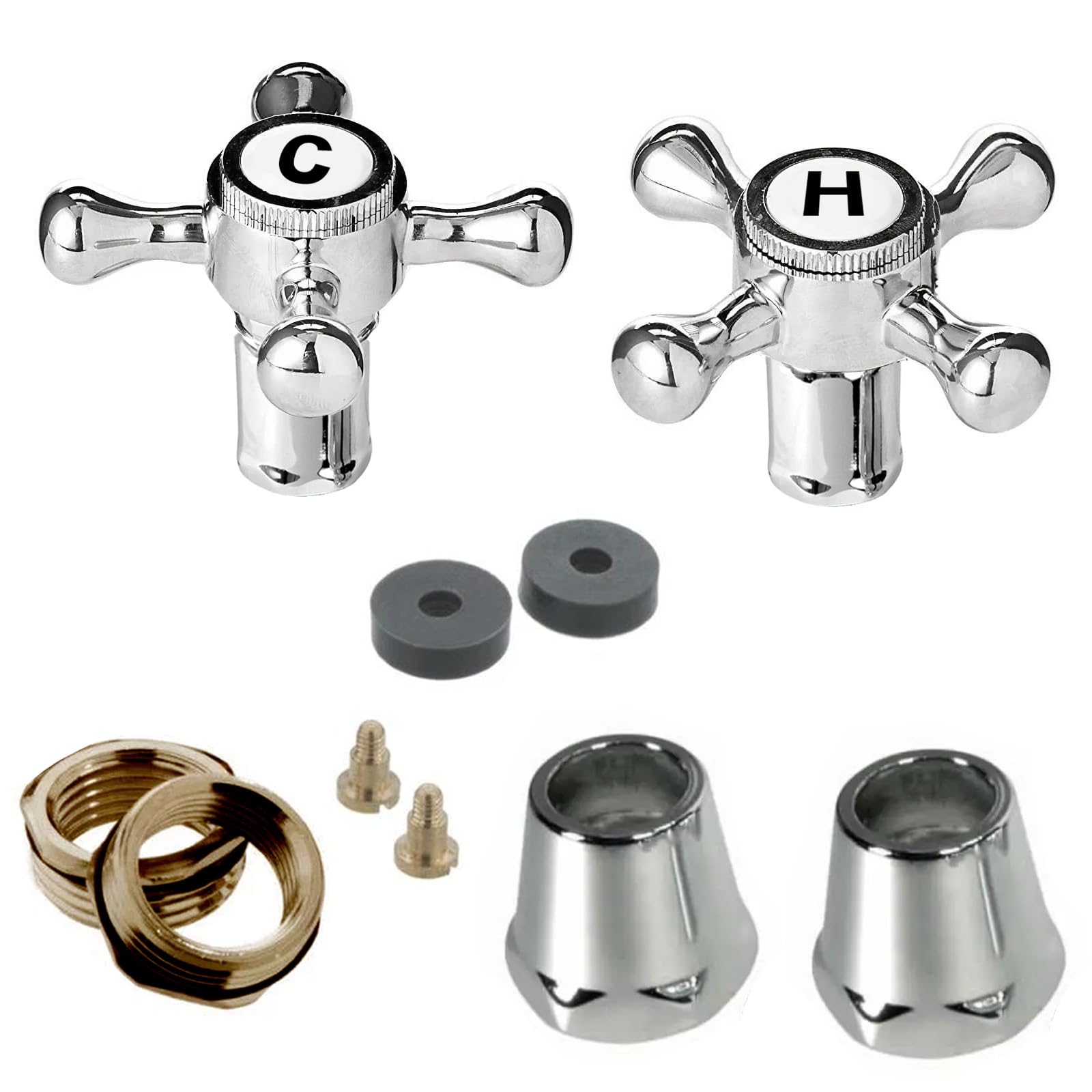 Nes Home Traditional Basin Cross Head Tap Reviver Kit 1/2" Cold and Hot Chrome