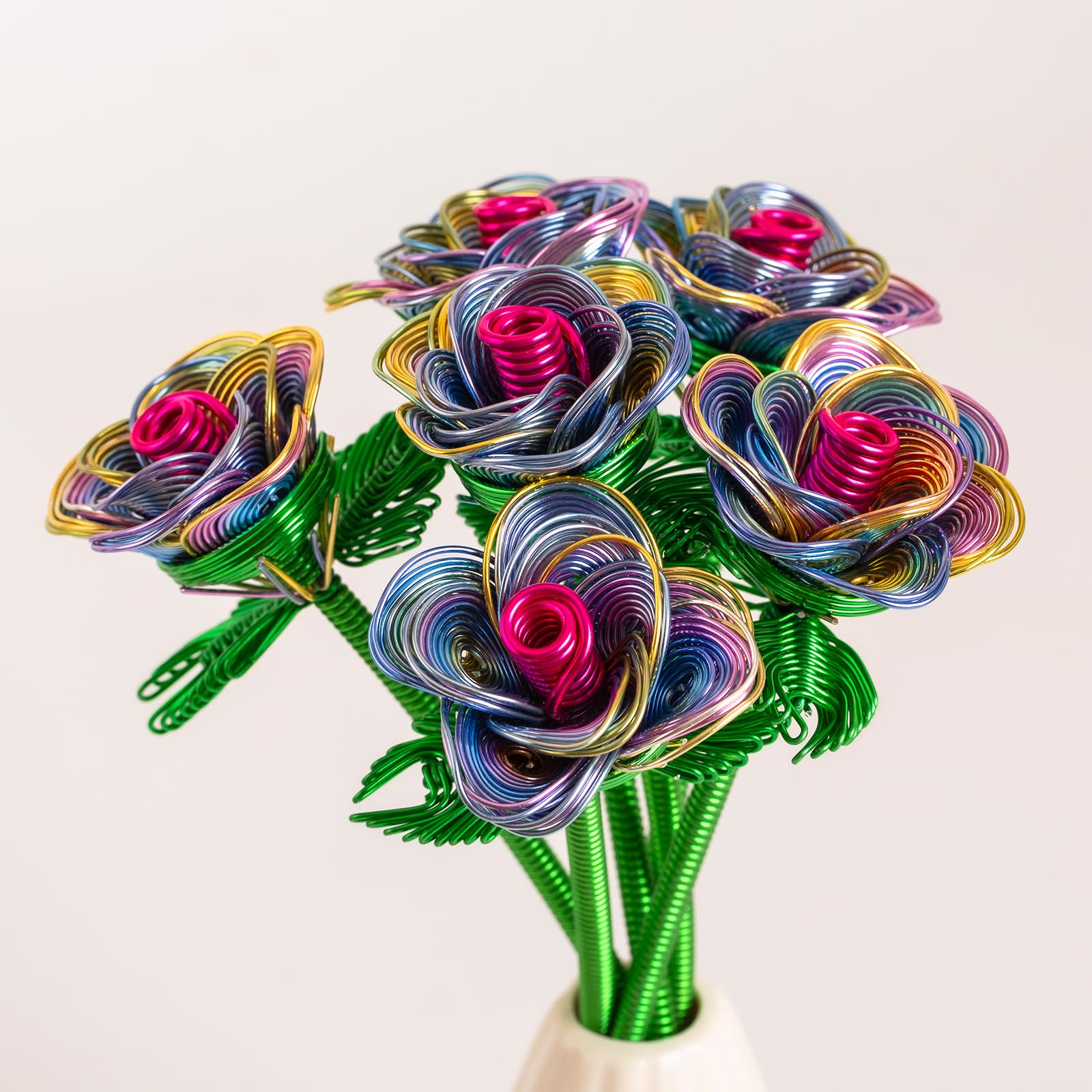Photo 1 of 6Pcs Rainbow Metal Bouquet Rose Artificial Flowers,Fake Rose with Waterproof Aluminum Armature Crafted,Hotel Table Decor Office,Mother's Day Thanksgiving Valentine's Day Girl's Birthday Party