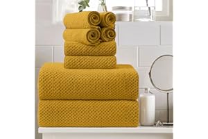 OLIVEN 8 Piece Large Yellow Family Bath Towel Set-2 Oversized Bath Towel Sheets,2 Hand Towels,4 Washcloths-600GSM Soft Highly Absorbent Quick Dry Beach Chair Towels Woven Towels for Bathroom Hotel and Spa