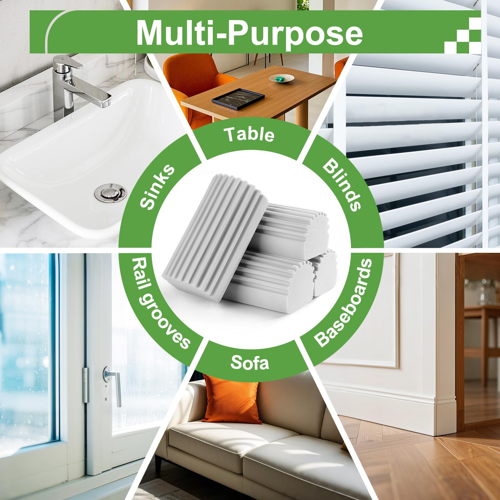 4-Pack Damp Clean Duster Sponge, Sponge Cleaning Brush, Duster for Cleaning Blinds, Glass, Baseboards, Vents, Railings, Mirrors,Window Track Grooves and Faucets（Gray）