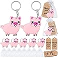 Elecrainbow 60 Pack Animal Party Favor with 20 Pig Keychains, 20 Tags, 20 Bags for Farm Animal Lover, Baby Shower, Birthday, Pink