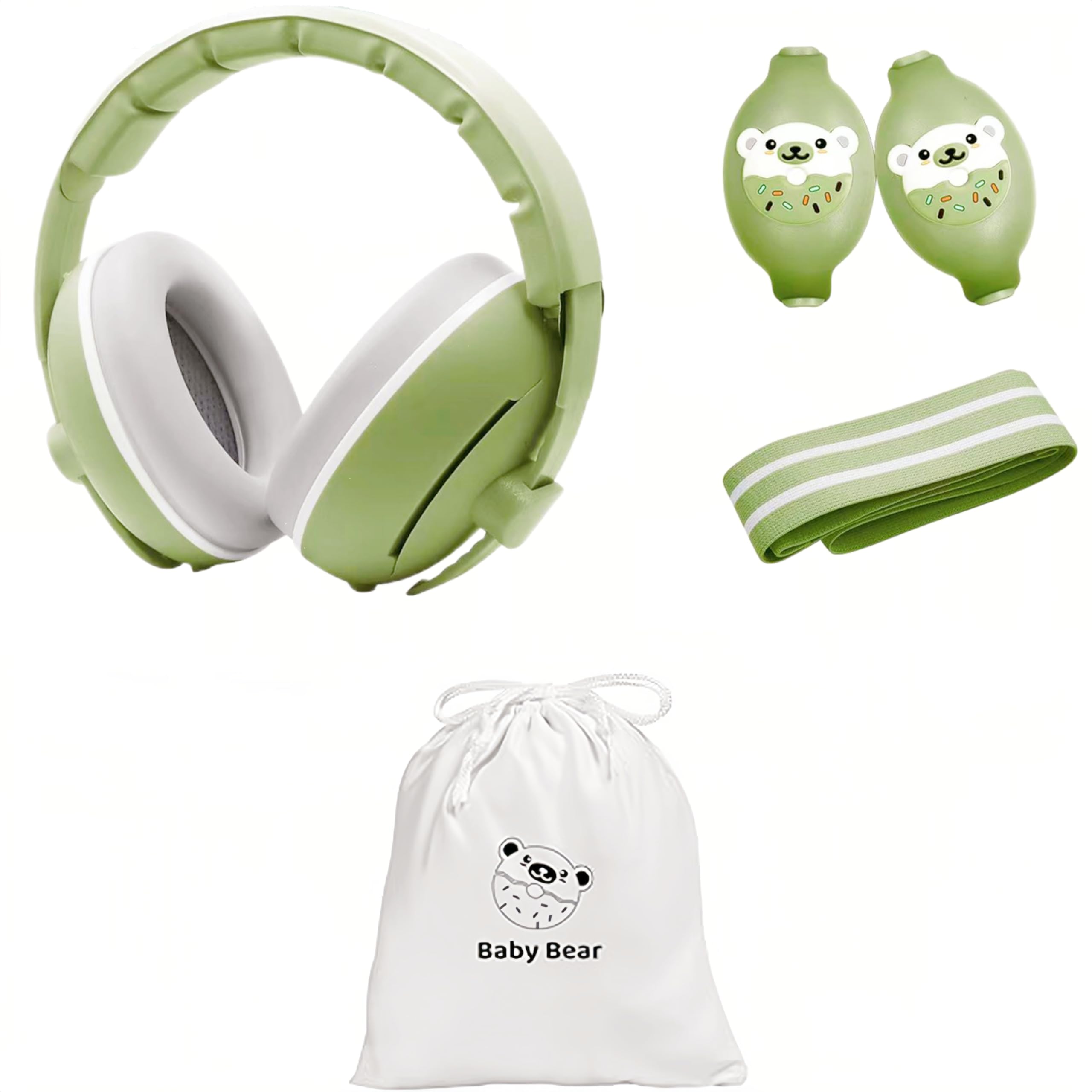 Baby Ear Defender 2-in-1 for Babies and Toddlers up to 4 Years,CE & EN71 Certified - Adjustable Noise Reduction Earmuffs,Comfortable Baby Headphones Against Hearing Damage & Improves Sleep (Green)