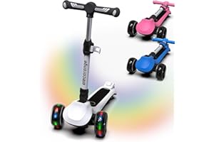 Elecorange T200/T500 Balance Electric Scooter for Kids Age 4-9, 2 Types Front Wheels, Electric Horn, Full Body Lights Up, Wide Deck, 5Mph Safe Speed, 70min Riding, Foldable Kick Scooter Boys & Girl