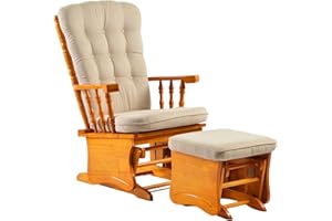 Dvasovio Rustic Glider Chair for Nursery with Ottoman, Resistant Rubber Wood Nursery Glider and Ottoman Sets for Relaxing, Rocking Chair for Living Room Bedroom