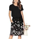 Simier Fariry Women Summer Sleeve Teacher Travel Work Casual Midi Dress Floral Black L