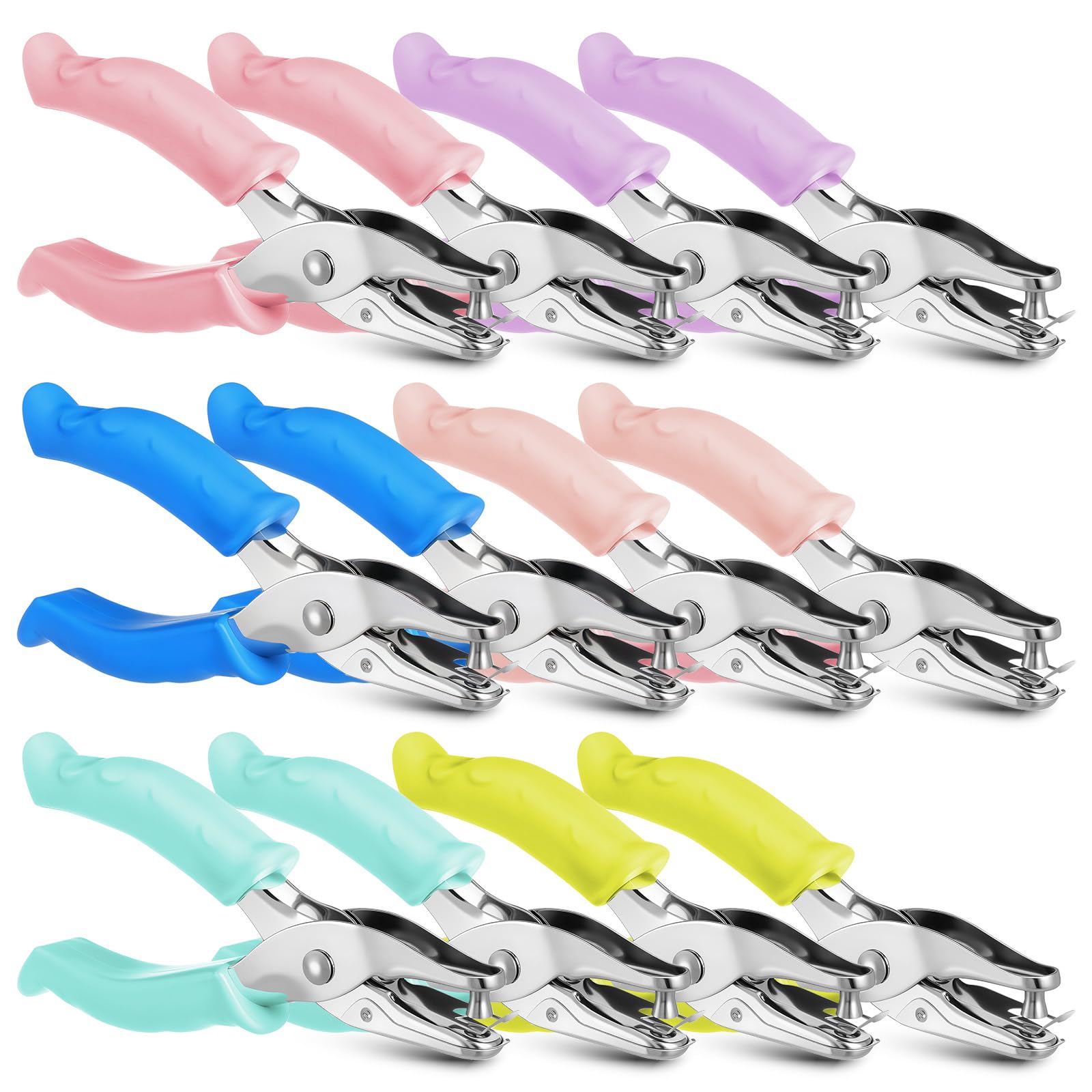 Photo 1 of Giantree 12 Pack Single Hole Punch Handheld 1/4 Inch Hole Metal Paper Puncher with Grip Handles Circle Single Shape Puncher for Craft Papers Greeting Cards Scrapbook Notebook (Multicolor)