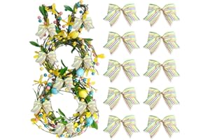 HEUREPPY 10pcs Easter Wreath Bows Easter Decor Bow Easter Egg Yellow Blue Pink Burlap Bows for Wreaths, Easter Ribbon Bows Tree Topper Bow for Easter Day Home Indoor Outdoor Decoration Wreath Ornament Supplies