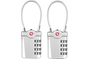 ZHEGE TSA Approved Luggage Locks, Cable Lock for Suitcases with Inspection Open Alert, 4 Digit Combination Travel Lock for Backpack, Baggage, White Number Padlock for Locker (Silver, 2 Pack)
