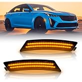 Bestview LED Side Marker Lights Compatible with 2020-2024 Ca-dillac CT5, Front Bumper Amber LED Lamps with Smoked Lens