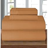 Elegant Comfort Luxury 1500 Premium Hotel Quality Microfiber 4-Piece Sheet Set - Wrinkle Resistant, All Around Elastic Fitted Sheet, Deep Pocket up to 16", California King, Light Brown