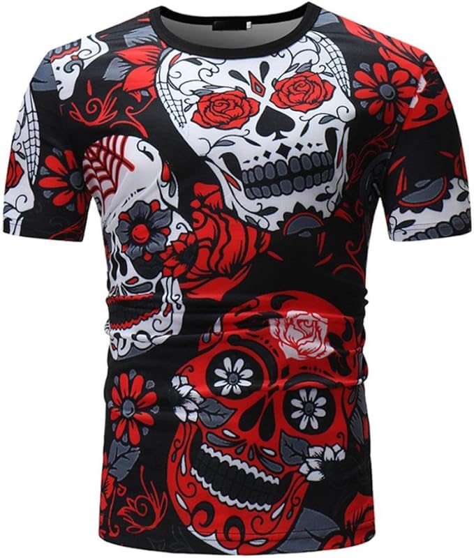 Camisetas Calaveras Hombre LHWY, Camisetas De Cuello Redondo con Estampado De 3D Camisetas Slim Casuales Personalidad Verano
