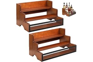 BETSEO 2 Pack - 3 Step Liquor Bar Bottle Display Shelf, Coffee Syrup Rack Organizer Syrup Bottle Holder Stand for Coffee, 12 Bottles Storage Shelves for Syrup, Wine, Dressing for Kitchen