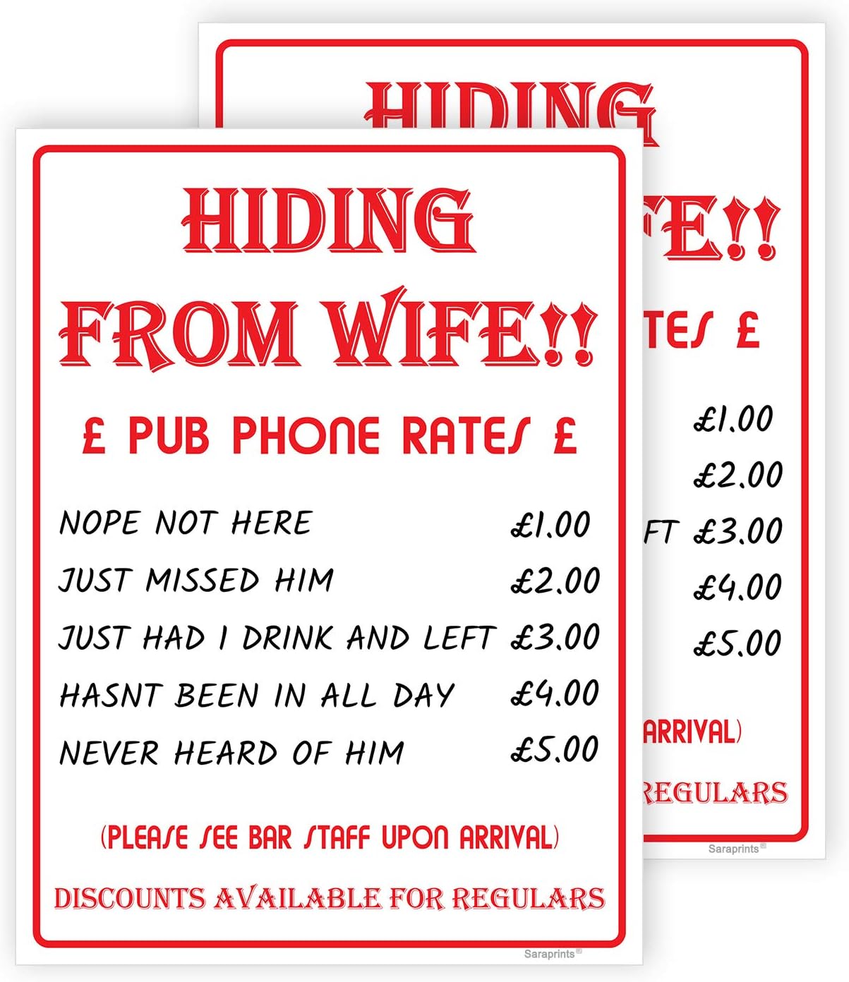 Pack of 2 Funny Bar Sign Self Adhesive Waterproof Vinyl Stickers 200mm x 150mm V1232