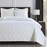 HORIMOTE HOME Quilt Set Queen Size White, Classic Geometric Diamond Stitched Pattern, Ultra Soft Microfiber Lightweight Bedding Set Bedspread Coverlet for All Season (1 Quilt and 2 Pillow Shams)