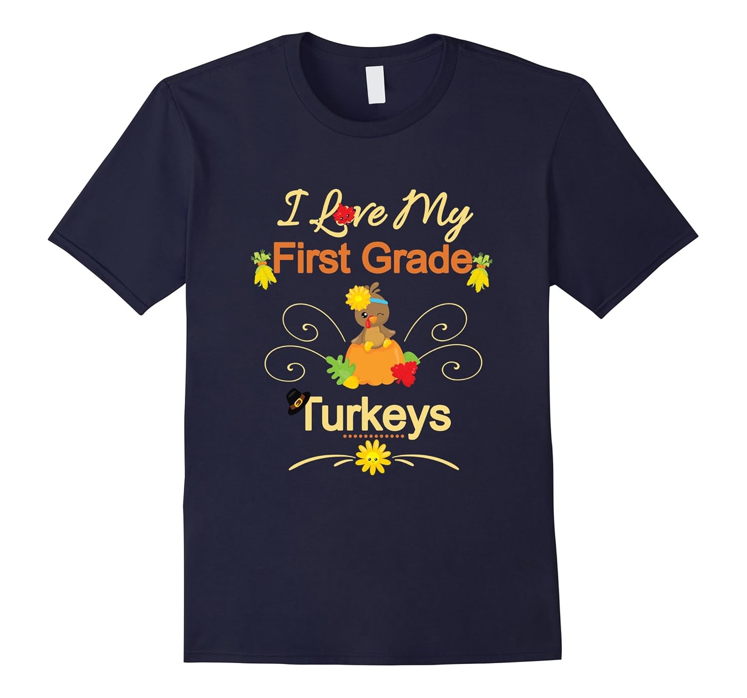 Thanksgiving Teacher Shirt-First Grade Love My Turkeys-Rose