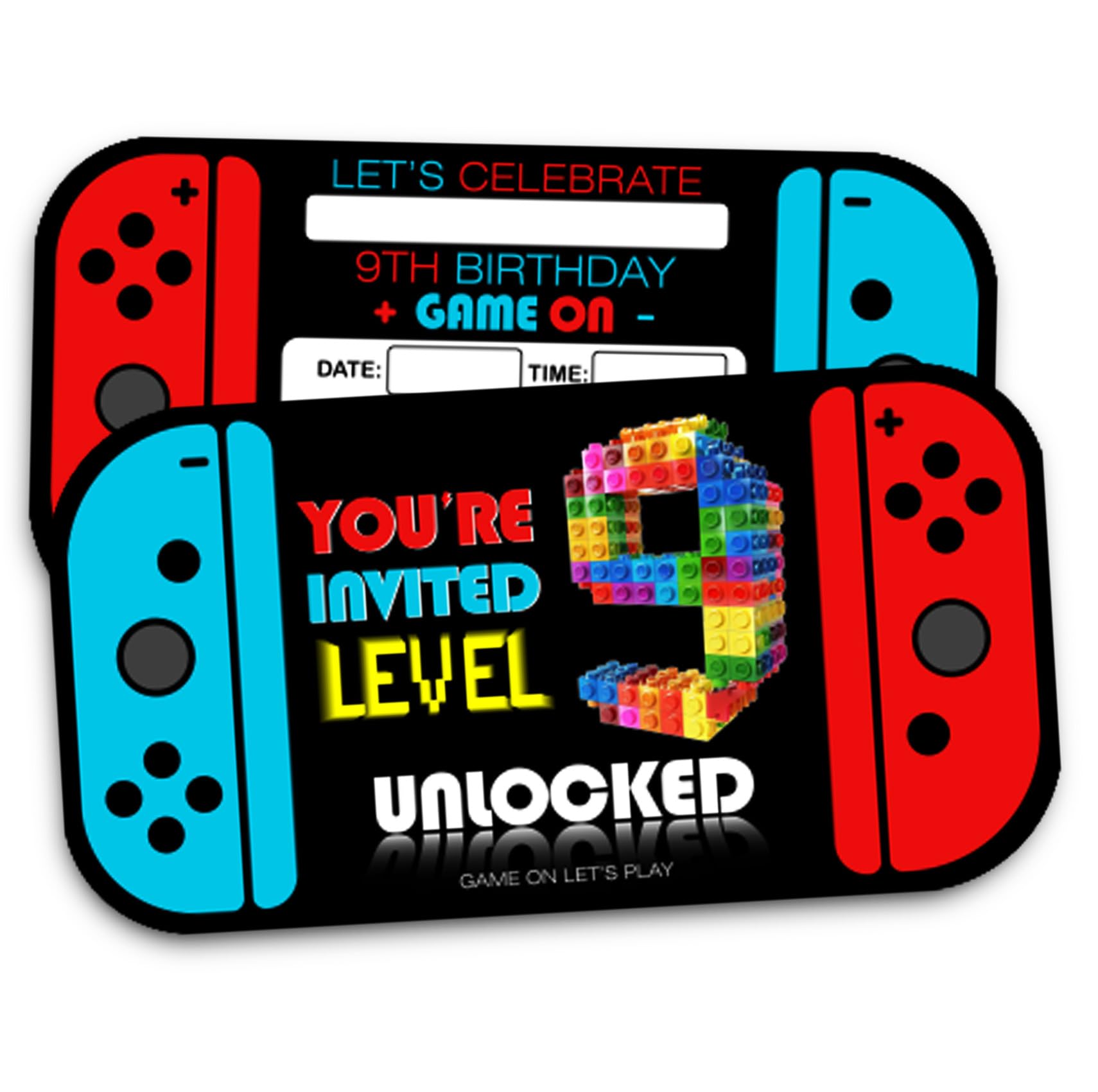 Photo 1 of (2 pcs) XIAOPNN Video Game 9th Birthday Party Invitation for Boys, 9 Years Old Kids Games Birthday Party Supplies, 30 Cards With 30 Envelopes