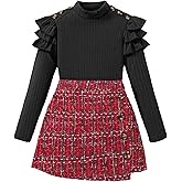 YOURUIKEY Girls Clothes Skirt Set 2 Piece Ruffle Sleeve Shirts and Plaid Skirts Fall Winter Outfits