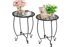 2 Pack Outdoor Side Tables, 14" Metal Small Round End Table Weather Resistant Patio Side Table Indoor Outdoor End Table for P