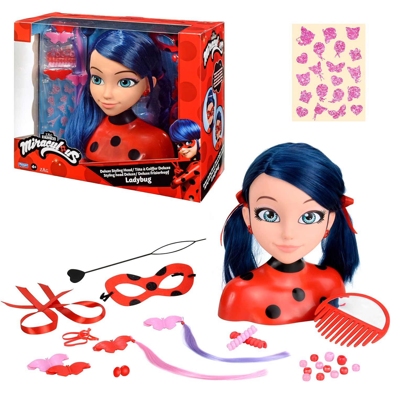 BANDAI Miraculous Bandai Ladybug Styling Head With Doll Hairdressing Accessories | Toy Hair Styling Doll Head Set For Children | Pretend Hair Salon | Kids Hair Dressing Role Play Sets For Girls
