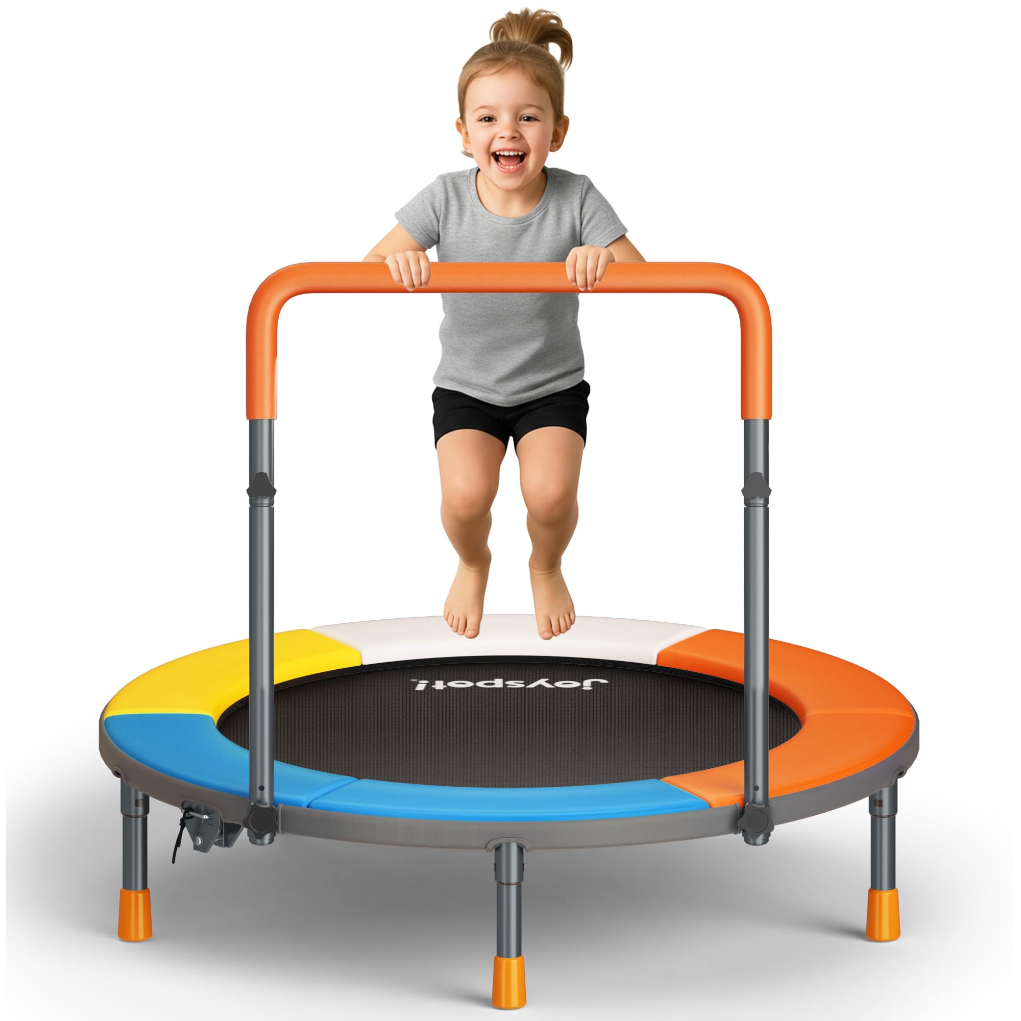 Photo 1 of 3FT Toddler Trampoline for Kids Ages 1-6, 36" Foldable Mini Trampoline with Adjustable Handle, Indoor/Outdoor Rebounder, Colorful Jumping Mat, Quiet Elastic Band, Safety No-Gap, Max Load 100 LBS