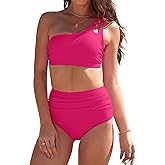 Buauty Women's Bikini Swimsuits Two Piece Tummy Control 2025 Swimsuits Bathing Push Up Suit with High Waisted Cheeky Swim Bikini Bottom One Shoulder Top