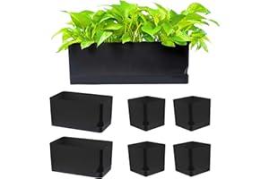 LaLaGreen Planters for Indoor Plants (7 Pack) Self-Watering System Black Window Box Planter, Rectangular Plastic Flower Boxes