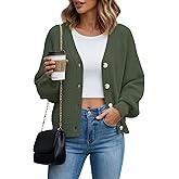 KUOTAI Women's Chunky Knit Open Front Sweaters Long Sleeve Button Loose Short Cardigan Outerwear Coats