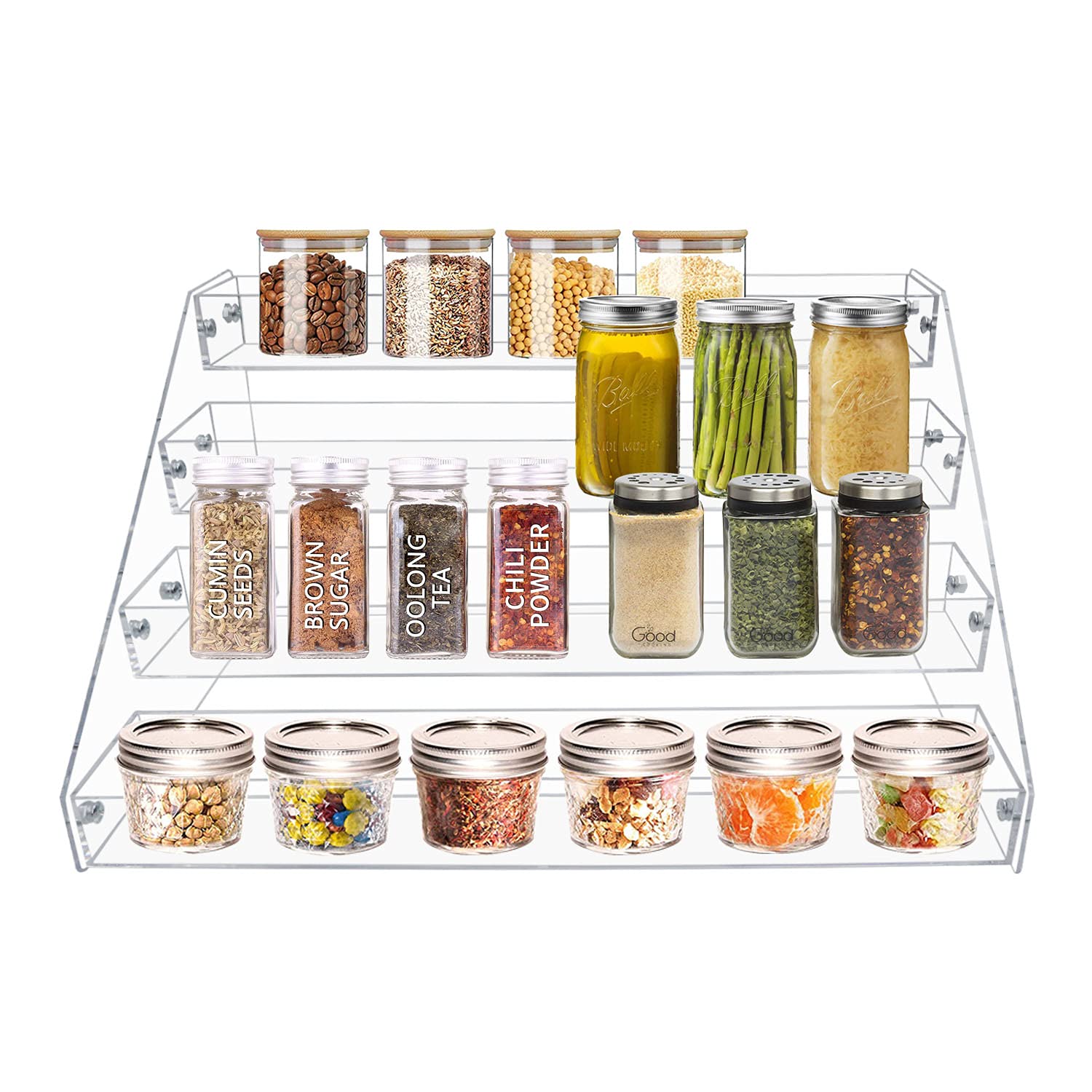 Clear Rack VAEHOLD Acrylic Spice Rack Organizer, 4 Tier Clear Vertical Rack for ...